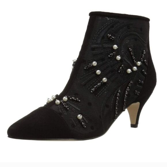 Sam Edelman Kami Black Mesh/Suede Kitten Heel Bootie Pearl Stud Embellished Sz 7 - Picture 2 of 16